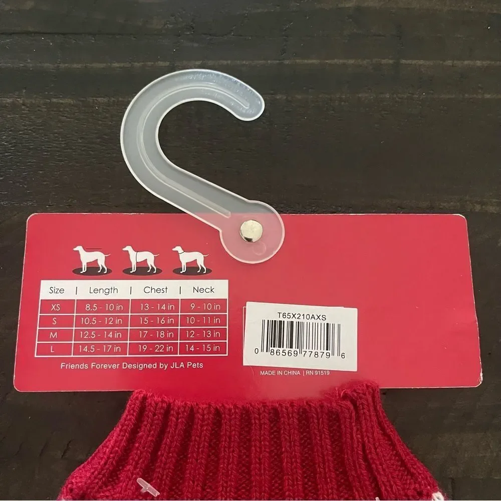 Friends Forever Dog Apparel Red & White Christmas Sweater XS NWT